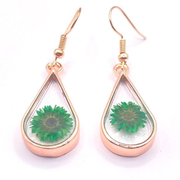 Women’s Rose gold tone Dried Flower Resin Dangle Earrings - Picture 2 of 4